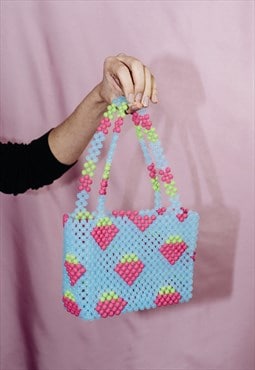 Blue Strawberry Bead Bag
