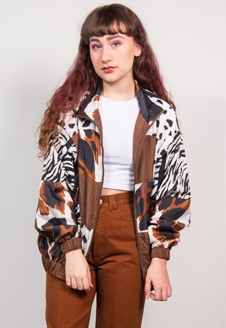 VINTAGE 90'S BROWN ZEBRA PRINT BOMBER JACKET