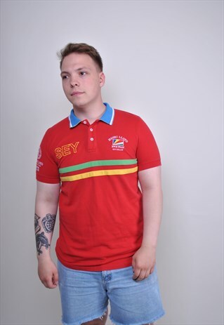 90S HENRI LLOYD RED POLO, VINTAGE RACING TEAM TSHIRT, SIZE M