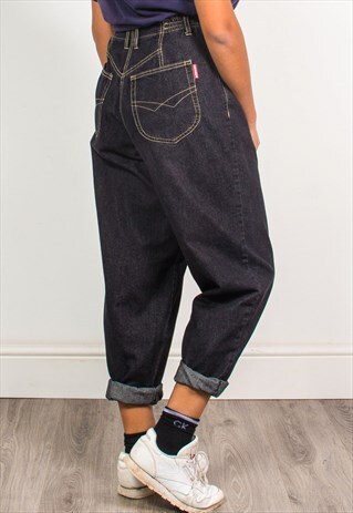 VINTAGE 90'S DARK GREY DENIM HIGH WAIST MOM JEANS