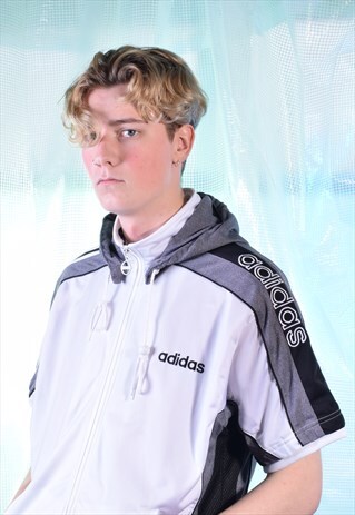 VINTAGE ADIDAS WHITE, GREY AND BLACK TRACK JACKET