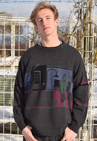 90S GREY LOGO WOOL JUMPER
