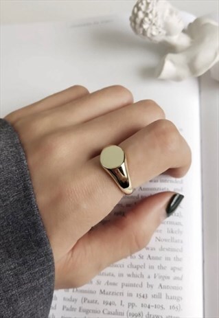 GOLD SIGNET RING 925 STERLING SILVER LAYER RING ADJUSTABLE