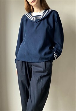 Vintage Navy Seifuku Sailor School Top Size Large 