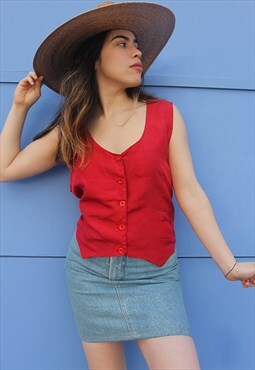 Red Sleeveless fitted top with Scoop Neckline