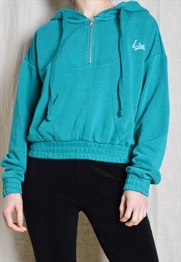 Y2K Turquoise Green Cropped Style Hoodie Womens Sweatshirt