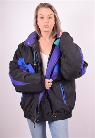 WOMENS VINTAGE PADDED JACKET XXXL BLACK 90'S