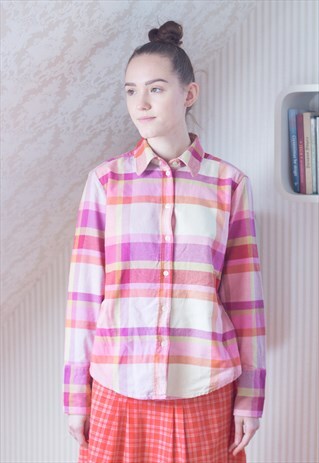 PINK AND YELLOW CHECKED FLANNEL VINTAGE SHIRT