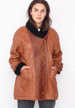 VINTAGE BROWN LEATHER COAT