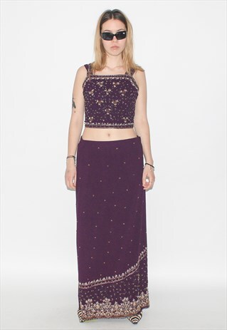 Vintage Y2K evening skirt set co-ords in purple