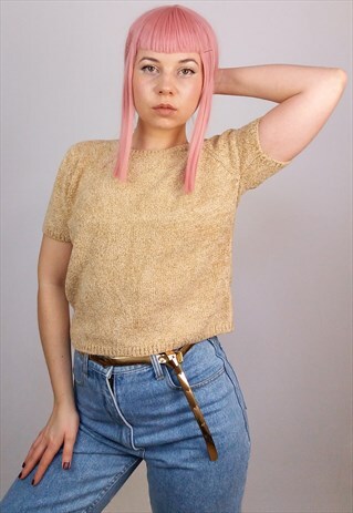 VINTAGE 90'S SHORT SLEEVES CHENILLE VISCOSE BLEND KNIT TOP