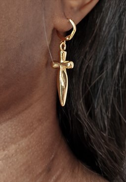 Vintage style sword Hoop earrings Gold