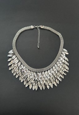 70's Vintage Silver Metal Chainmail Leaf Ladies Necklace
