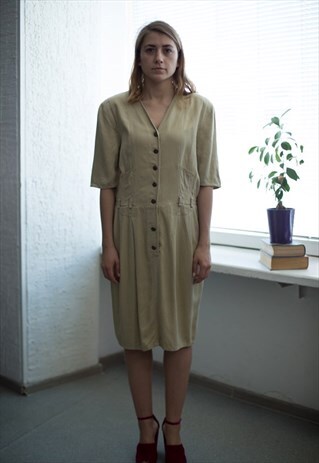 VINTAGE 90'S LIGHT KHAKI SHORT SLEEVED DRESS