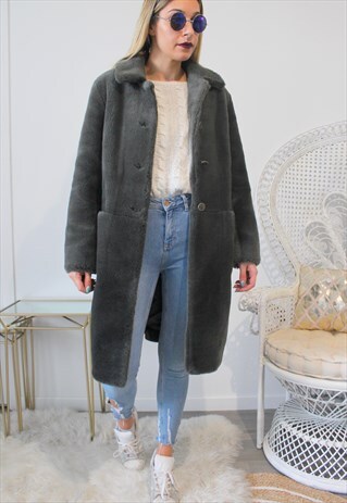 VINTAGE COAT FAUX FUR GREY