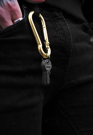 LARGE CARABINER STEEL TROUSER BELT KEY ATTACHMENT - GOLD
