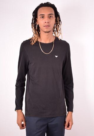 EMPORIO ARMANI MENS VINTAGE TOP LONG SLEEVE MEDIUM BLACK 90S