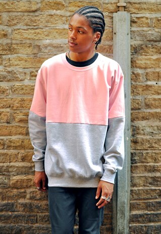 HALF PINK AND GREY OVERSIZED JUMPER
