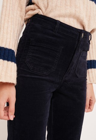 VELVET PALAZZO TROUSERS - BLUE