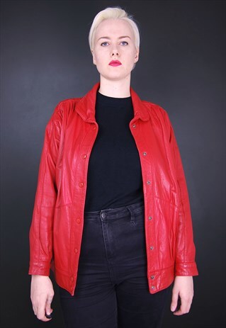 VINTAGE 80S RED LEATHER JACKET