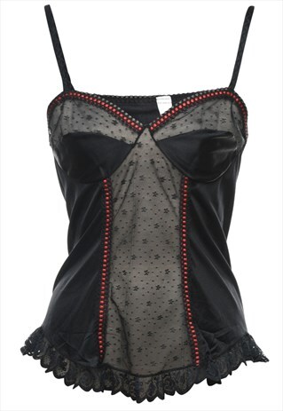 VINTAGE SHEER EFFECT BLACK LACE BABYDOLL - S
