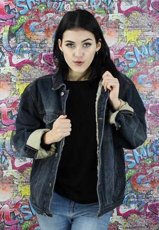 VINTAGE 80S DARK BLUE BLANKET LINED DENIM JACKET. UNISEX.
