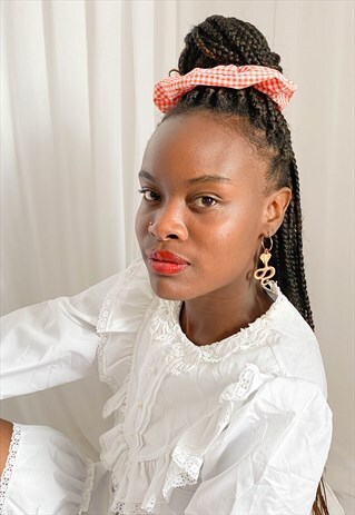 HANDMADE ORANGE GINGHAM SCRUNCHIE