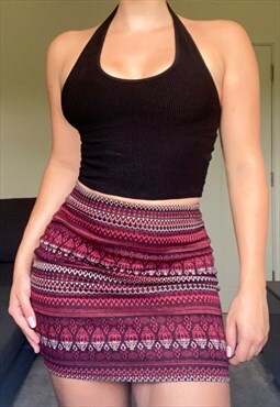 Red Aztec Print Mini Skirt