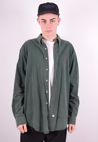POLO RALPH LAUREN MENS VINTAGE DENIM SHIRT XL GREEN 90'S
