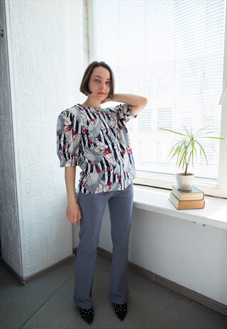 VINTAGE 70'S MULTICOLOUR PUFF SLEEVED BLOUSE