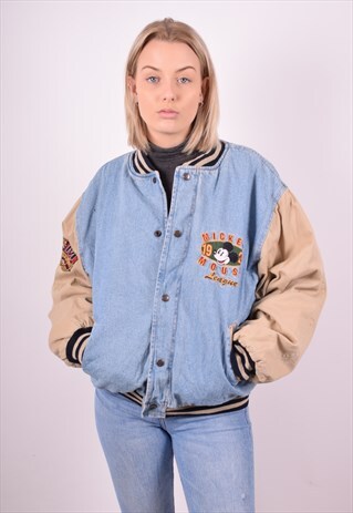 DISNEY WOMENS VINTAGE VARSITY JACKET XL BLUE 90S