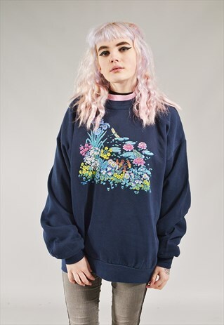 VINTAGE FLORAL SWEATER NAVY BLUE