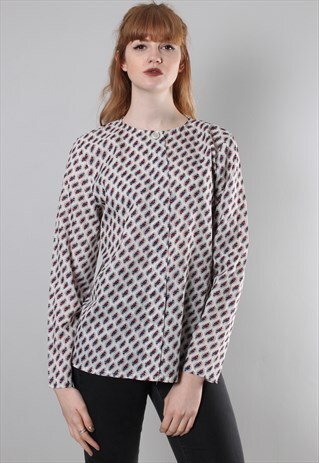 VINTAGE 80S PATTERNED ROUND NECK BLOUSE