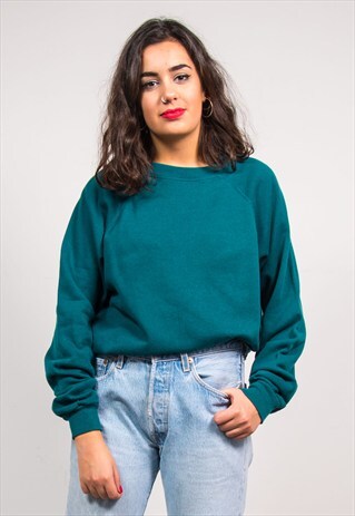 90'S VINTAGE DARK GREEN BASIC SWEATSHIRT JUMPER