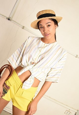 VINTAGE 80S PARIS CHIC STRIPED FESTIVAL BLOUSE TOP