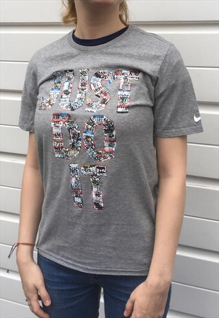 WOMENS NIKE TSHIRT GREY SHORT SLEEVE TEE JUST DO IT TOP