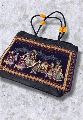 VINTAGE INDIAN ABSTRACT PATTERNED EMBROIDERED BAG