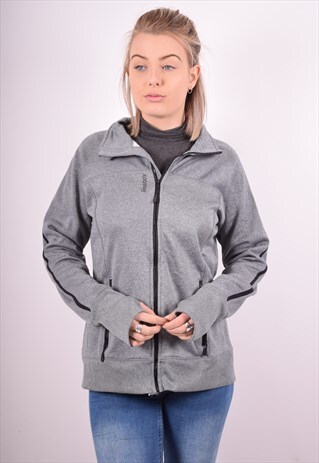 REEBOK WOMENS VINTAGE TRACKSUIT TOP JACKET LARGE GREY 90S