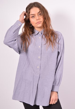 VINTAGE ARMANI PULLOVER SHIRT CHECK BLUE