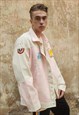 RAINBOW PATCH CORDUROY JACKET REWORKED BOMBER IN PASTEL PINK