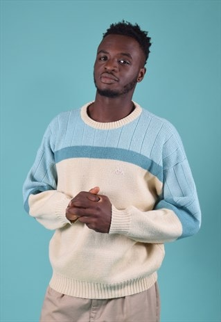 VINTAGE KAPPA BEIGE, BABY BLUE AND TEAL JUMPER
