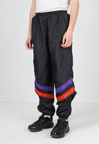 VINTAGE RETRO BLACK TRACK JOGGERS BOTTOMS