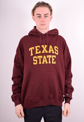 CHAMPION MENS VINTAGE TEXAS STATE HOODIE JUMPER XL MAROON