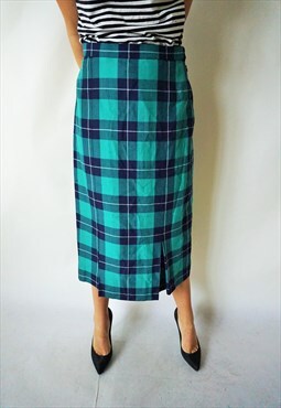 Vintage High Waist Skirt Skirts Midi 90s Plated Checked