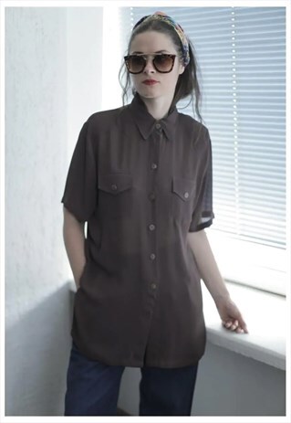 VINTAGE 90'S BROWN SHORT SLEEVE SHIRT