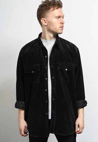 VINTAGE CORDUROY CORD SHIRT BLACK