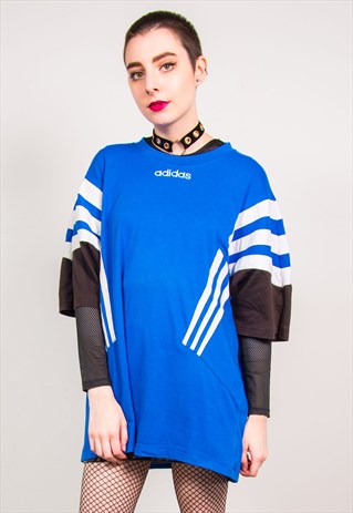 ADIDAS VINTAGE 90'S BLUE STRIPED PRINT OVERSIZED T-SHIRT