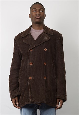 VINTAGE 90'S KAPPA DARK BROWN HEAVY CORDUROY COAT