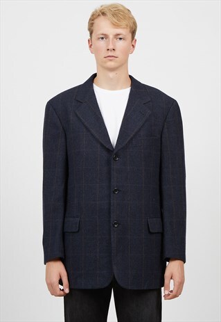 VINTAGE NAVY CHECKERED BLAZER JACKET