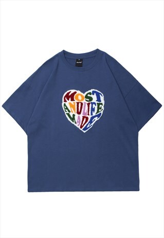 KALODIS RAINBOW HEART EMBROIDERY CASUAL T-SHIRT